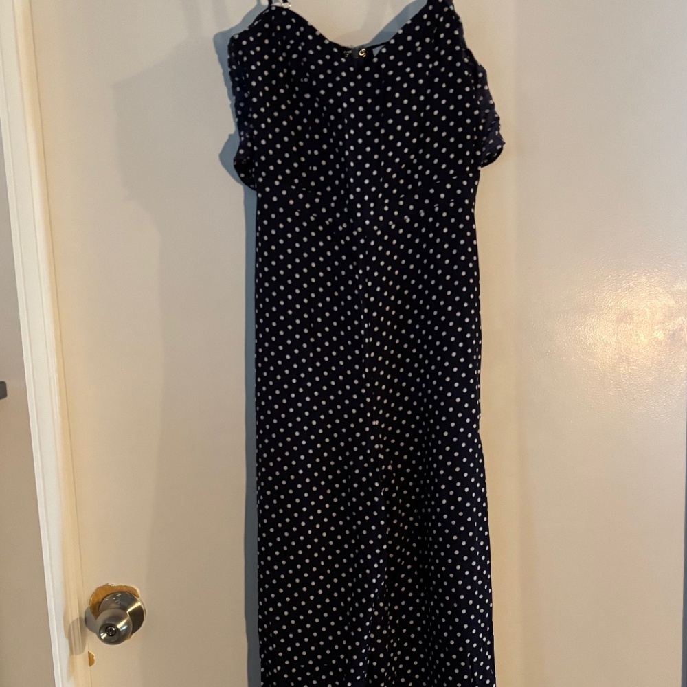 navy blue polka dot jumpsuit